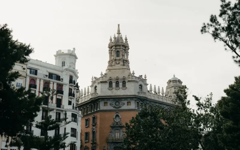Majestic architecture with ornate towers in Valencia, reflecting historic charm and elegance.