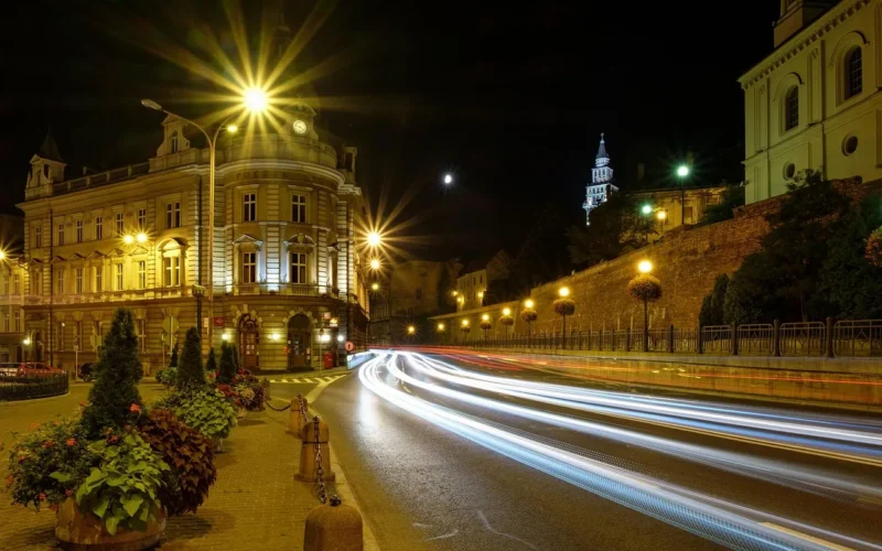 ulica, oświetlony, miasto, podróż, lekki, architektura, ruch, budynek, na dworze, obszar zurbanizowany, transport, panoramiczny, scena, bielsko-biała, poland, bielsko, długa ekspozycja, ulice świateł, poland, poland, poland, poland, poland