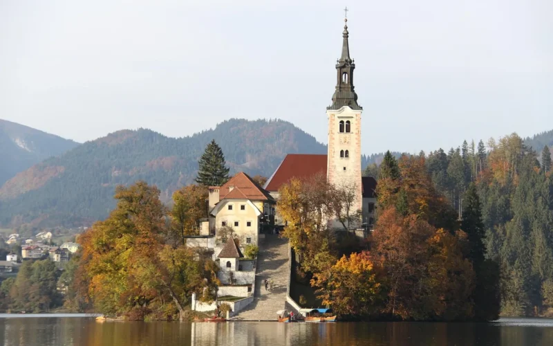 architektura, ciało z wody, natura, podróż, na zewnątrz, jezioro, bled lake, słowenia