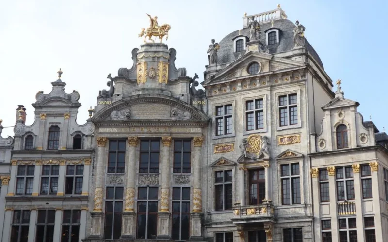 Captivating facade of Gothic and Baroque architecture at the Grand Place in Brussels, Belgium.