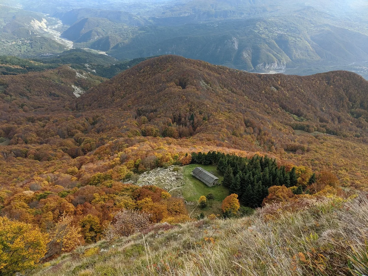 mountain, jesień, nature, las, drzewa, krajobraz, pogląd, niebo, szary, zielony, mgła, mist, range, worm, colour