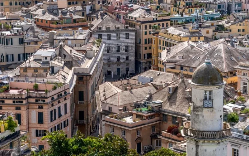 Explore the charming rooftop architecture in the historic city of Genoa, Italy.