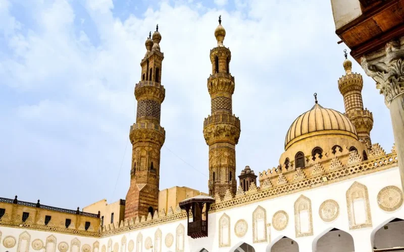 View of the historic Al-Azhar Mosque with its stunning domes and minarets in Cairo, Egypt.