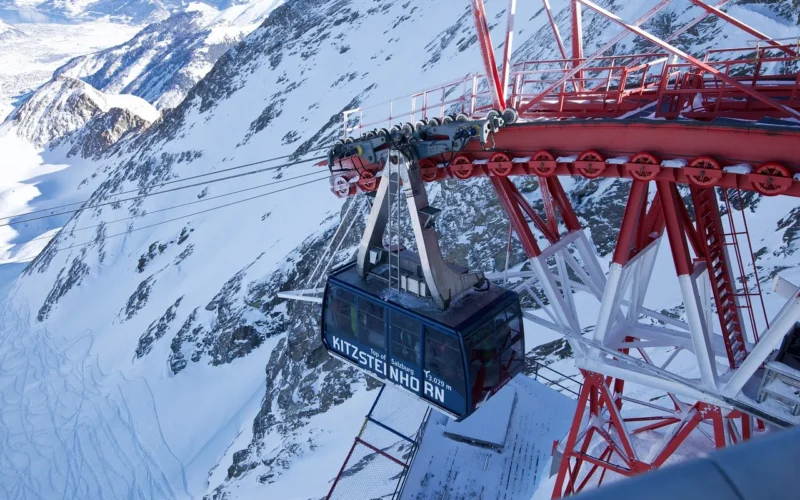 kolejka linowa, kitzsteinhorn, śnieg, alpejski, zima, góry, kaprun, krajobraz, salzburg, austria, panorama, natura, gondola, wycieczka, sceniczny, alpy