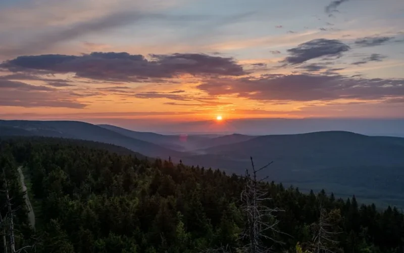 Scenic sunset view over the Karkonosze Mountains in Szklarska Poręba, Poland.