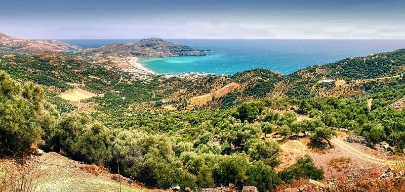 wzgórzu, wyspa, crete, morze, zatoka, krajobraz, grecja, natura, panorama