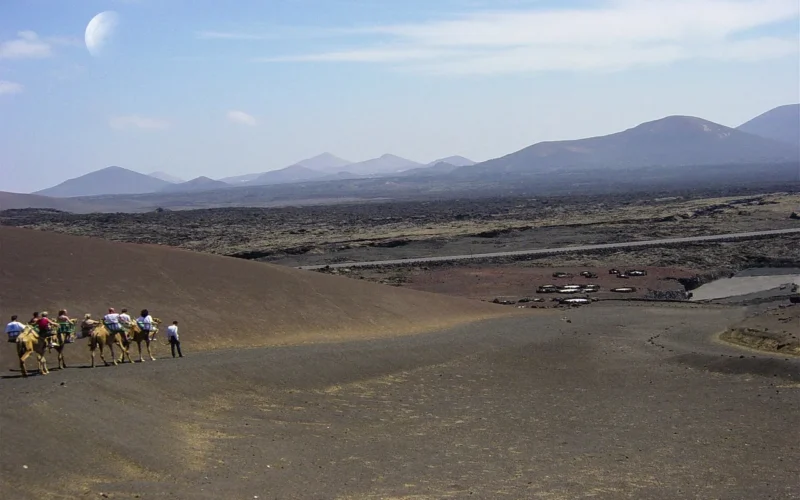 krajobraz, volcanico, lanzarote, timanfaya, wielbłądy, kochanie, natura, chmury, góry