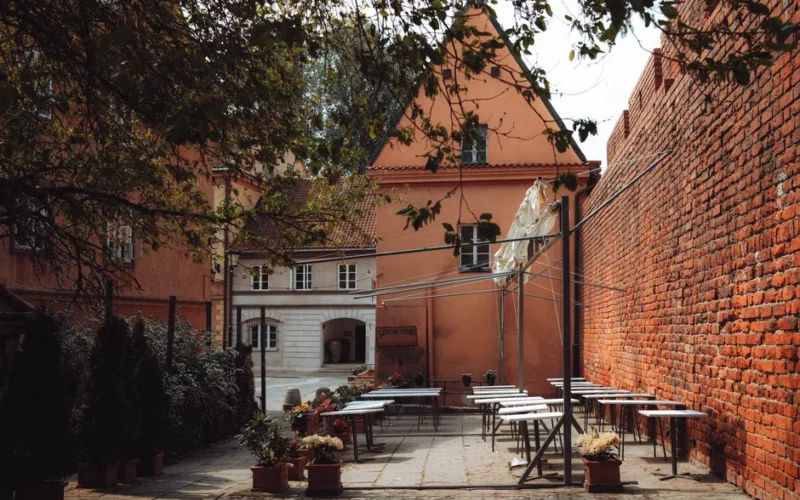 A picturesque and tranquil courtyard in the heart of old Warsaw, Poland.