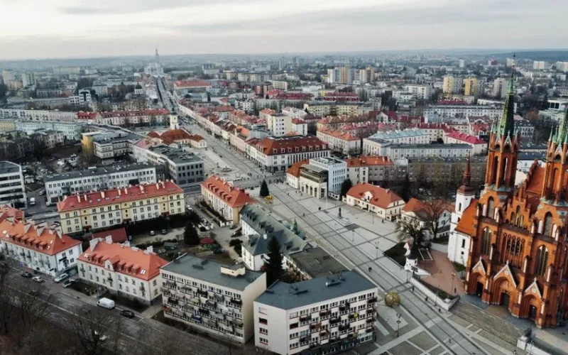 Captivating aerial view of Bialystok, showcasing its distinct architectural landscape.