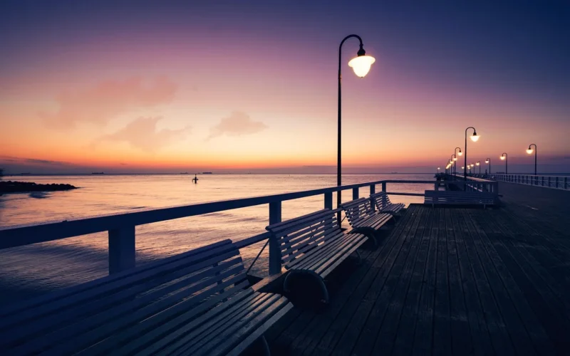 morze bałtyckie, zachód słońca, polska, zabarwienie, wschód słońca, molo, lampy, lampy uliczne, gdańsk, gdynia, natura, morze, plaża