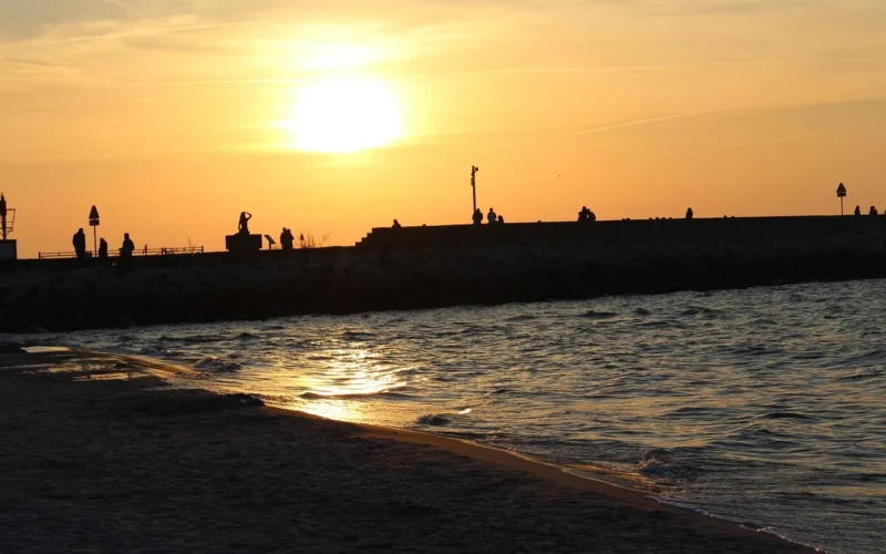ustka, natura, molo, zachód słońca, bałtyk