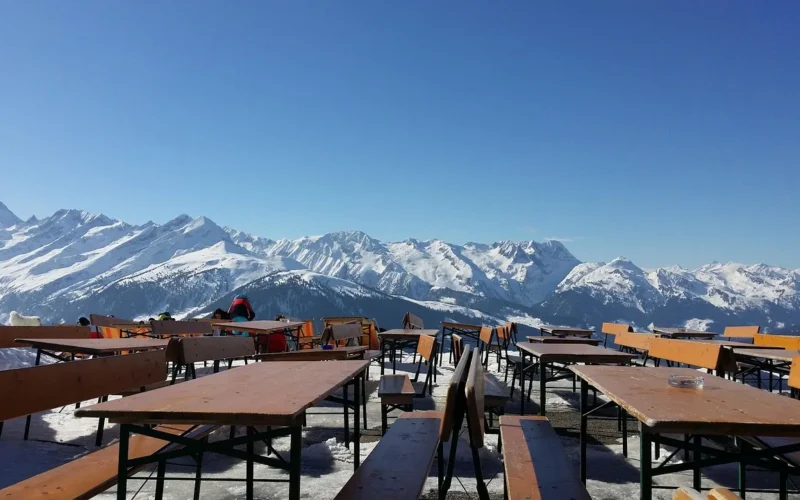 zima, natura, góry, ski lodge, taras